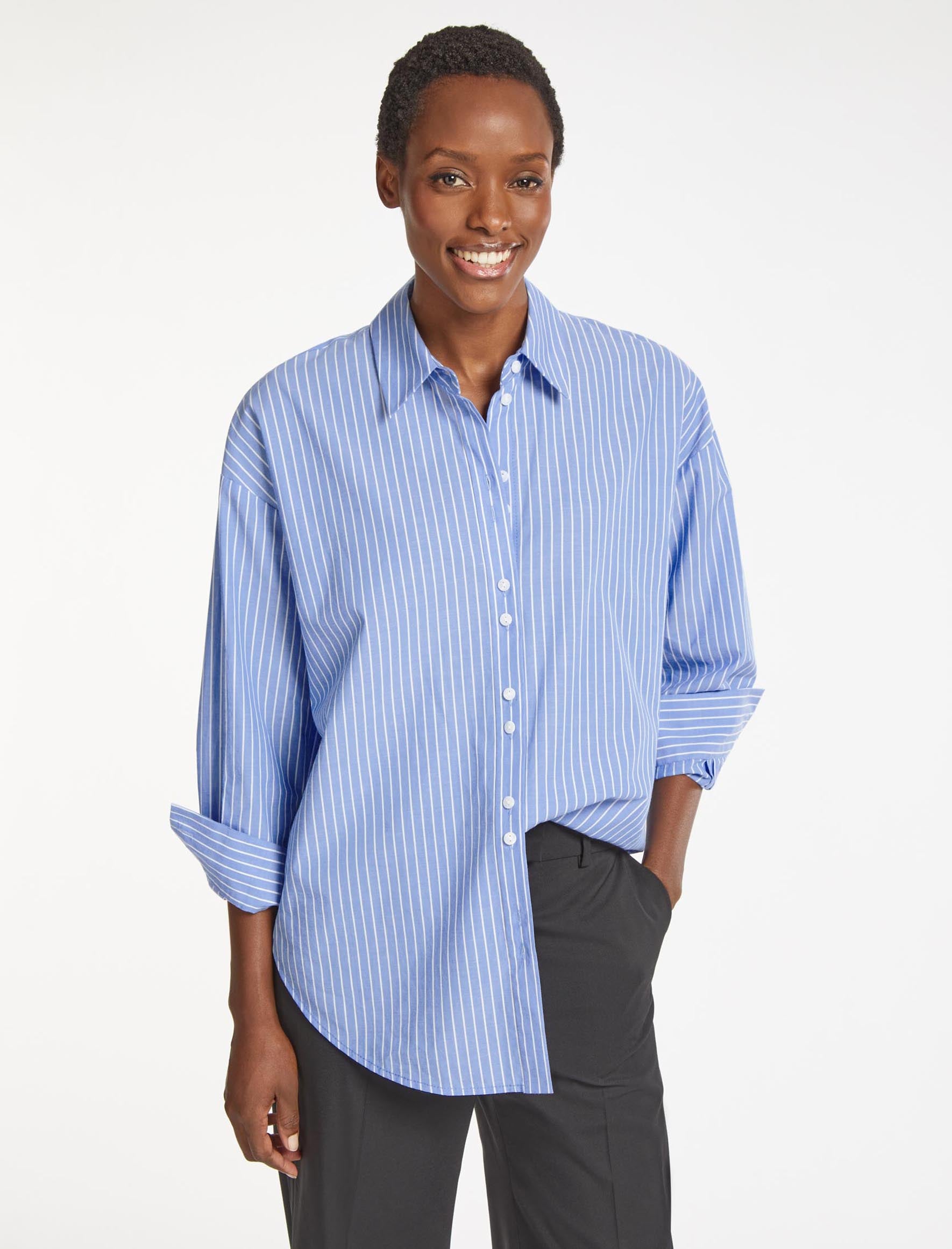 Cefinn Sammy Organic Cotton Oversized Shirt - Wide Blue White Stripe