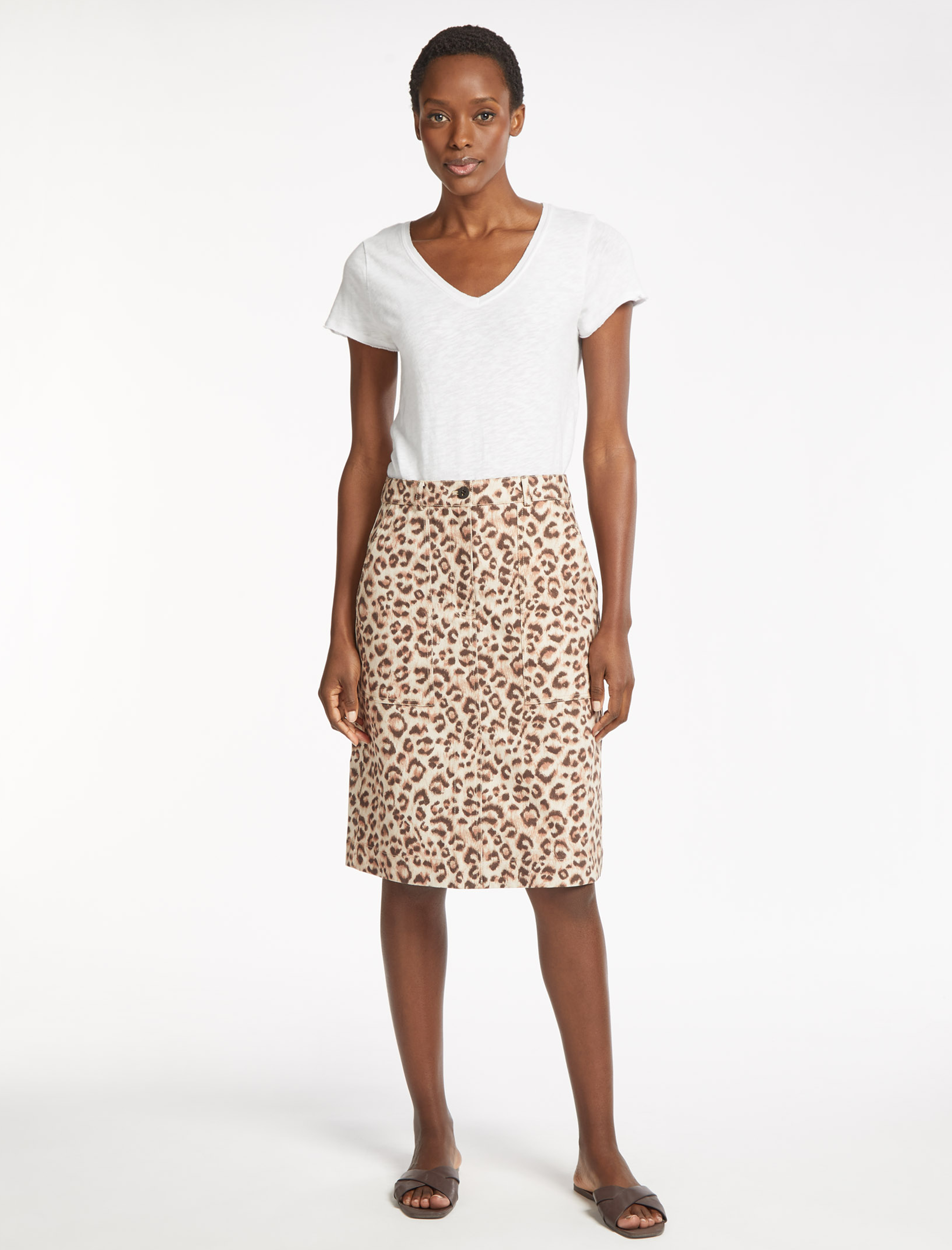 Cefinn Sidney Cotton Twill Pencil Skirt - Leopard Print