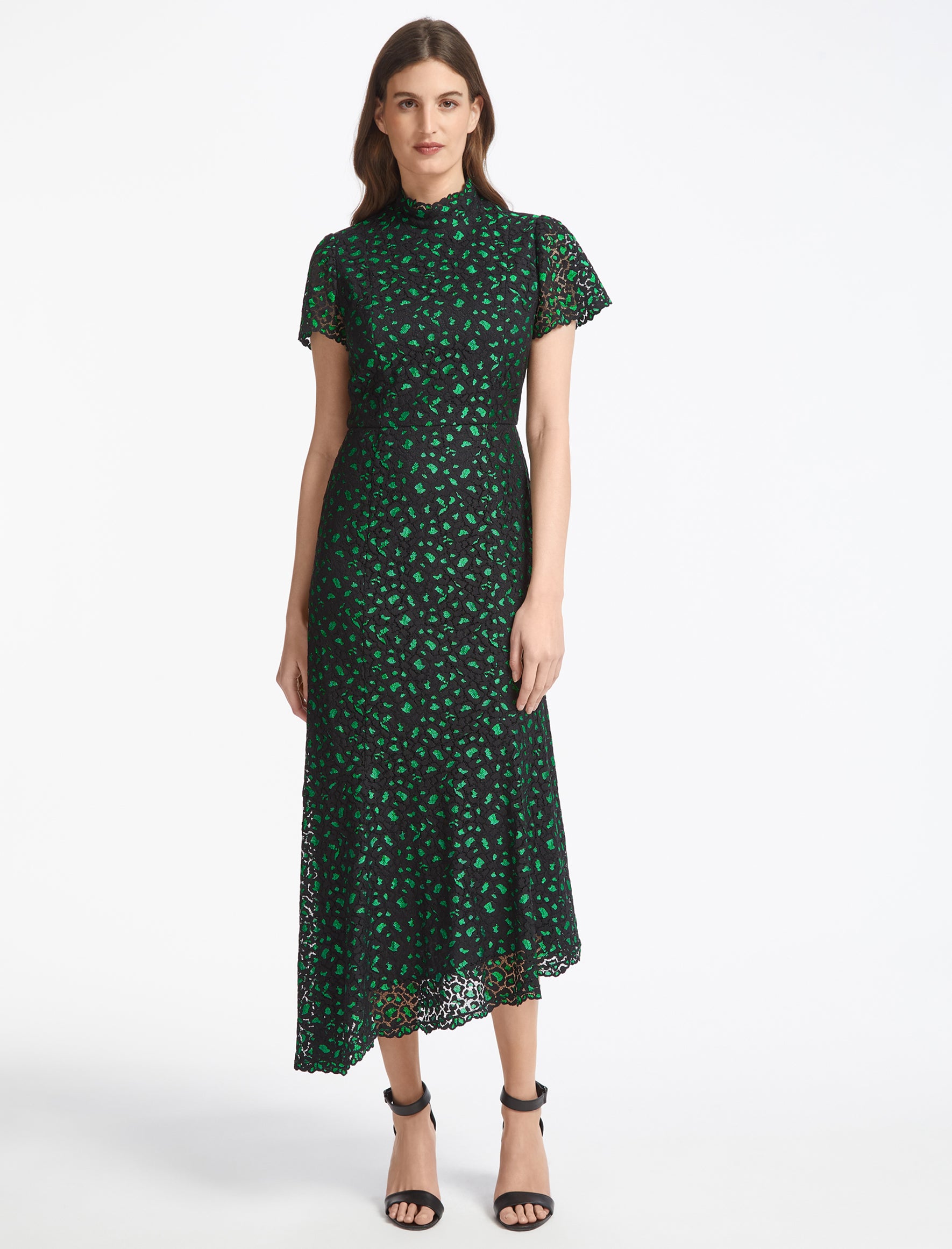 Cefinn Kayla Lace Asymmetric Dress - Emerald Green Black