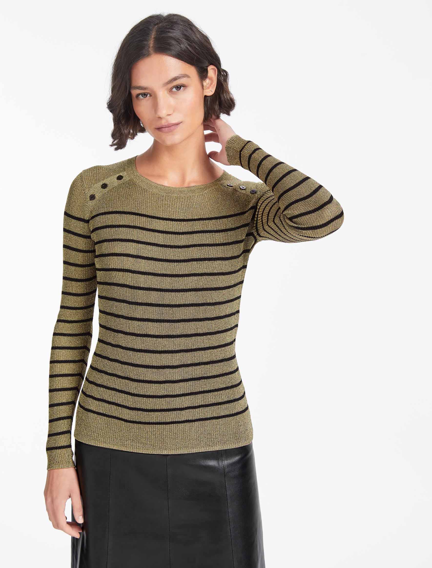 Cefinn Frieda Lurex Jumper - Light Gold Black Stripe