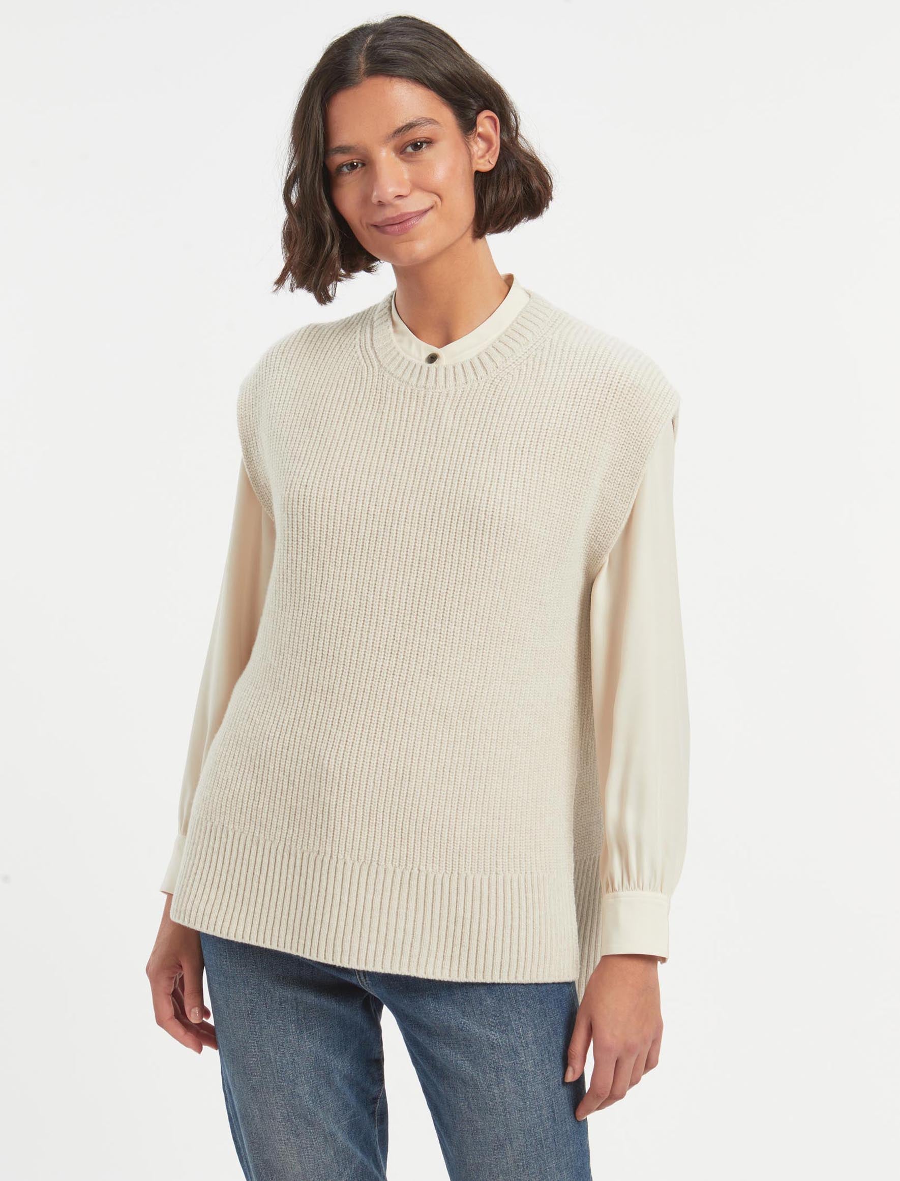 Cefinn Janice Wool Round Neck Sleeveless Jumper - Oatmeal