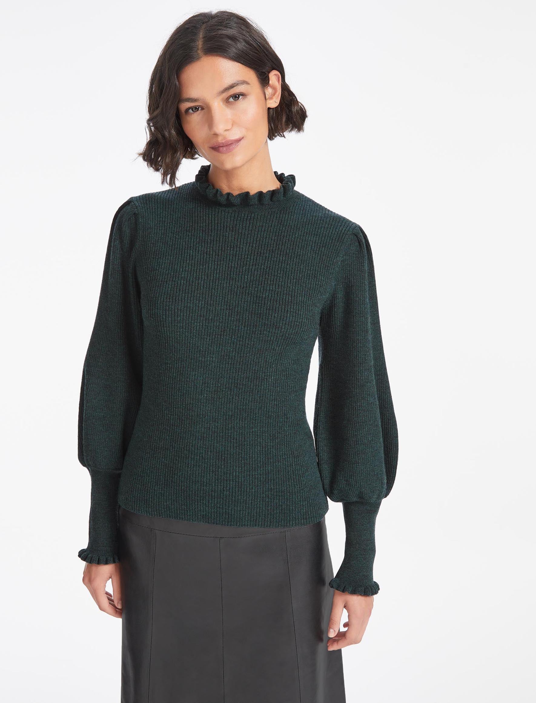 Cefinn Judy Wool Rib Knit Jumper - Dark Green