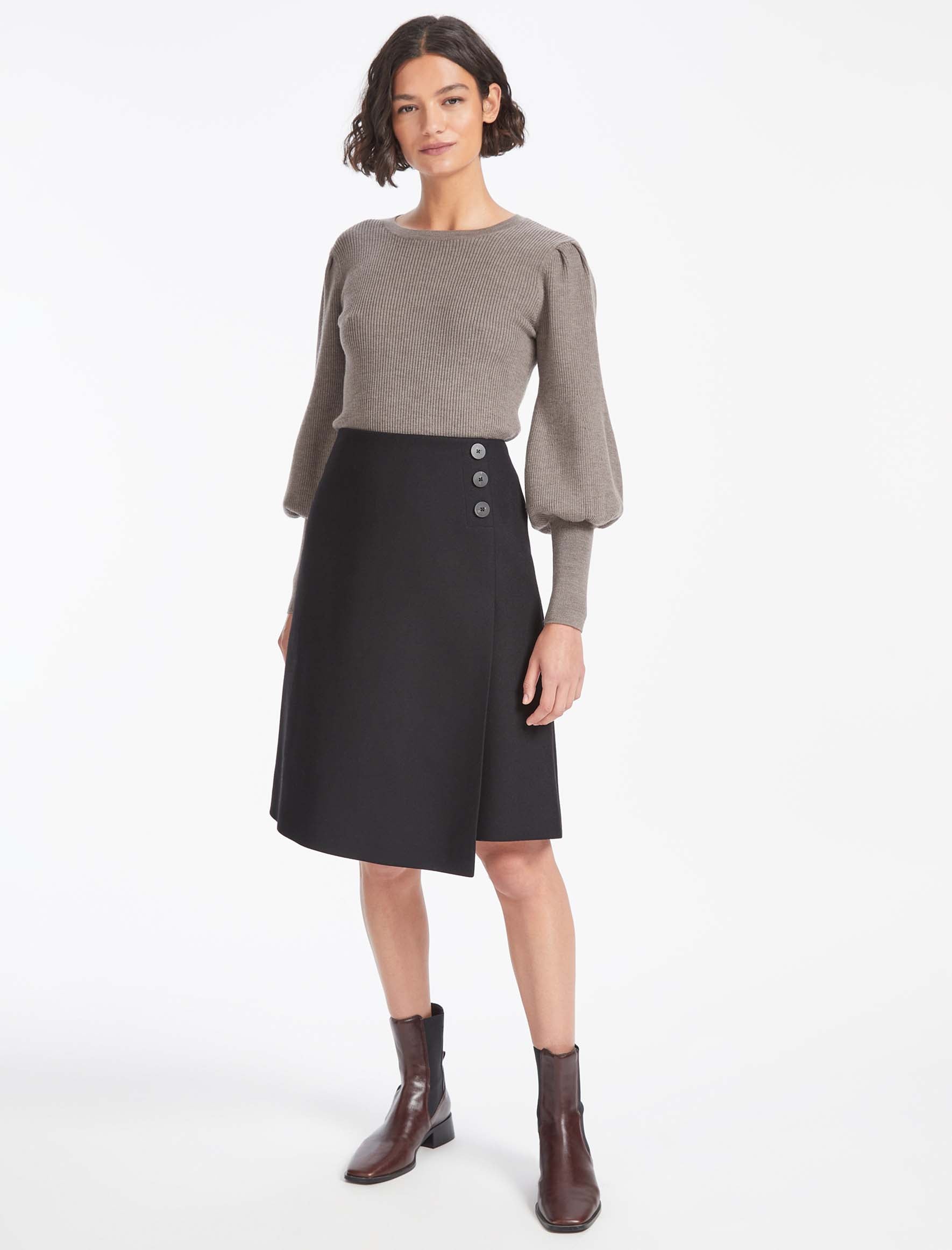 Cefinn Audrey Classic Wool A Line Skirt - Black