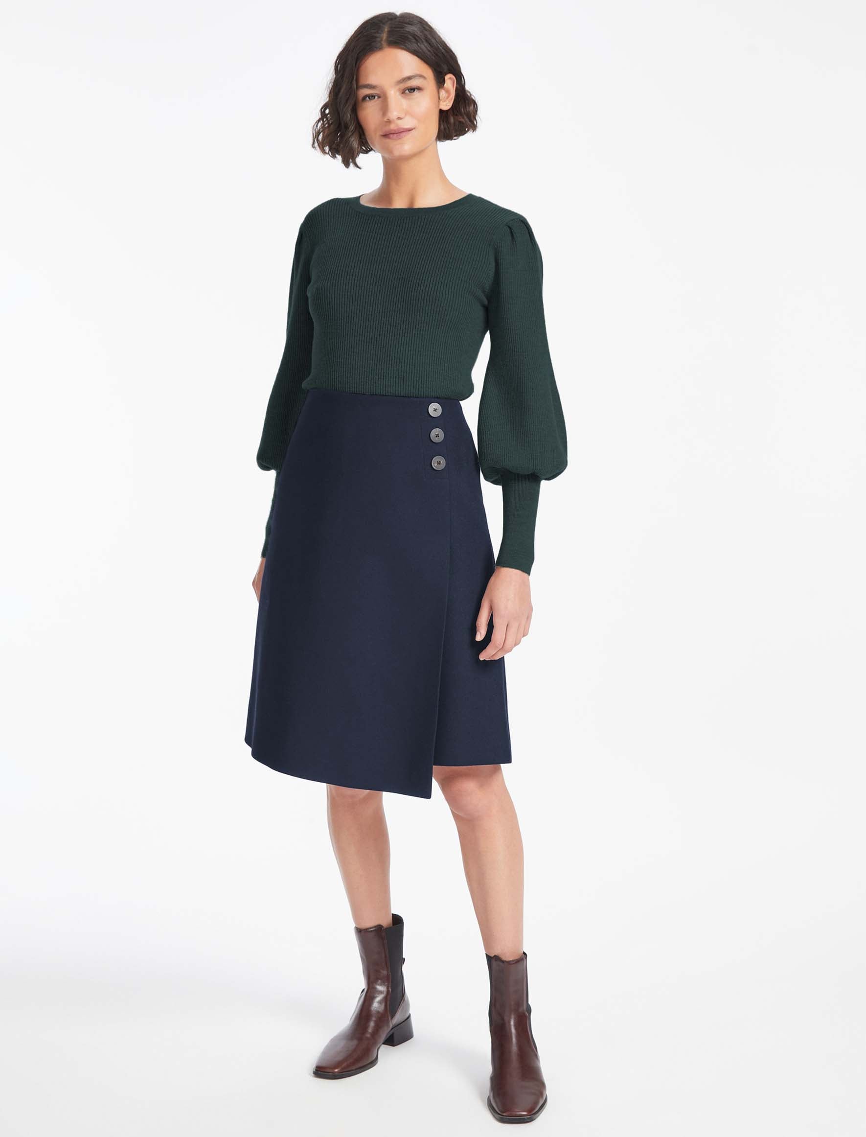 Cefinn Audrey Classic Wool A Line Skirt - Navy