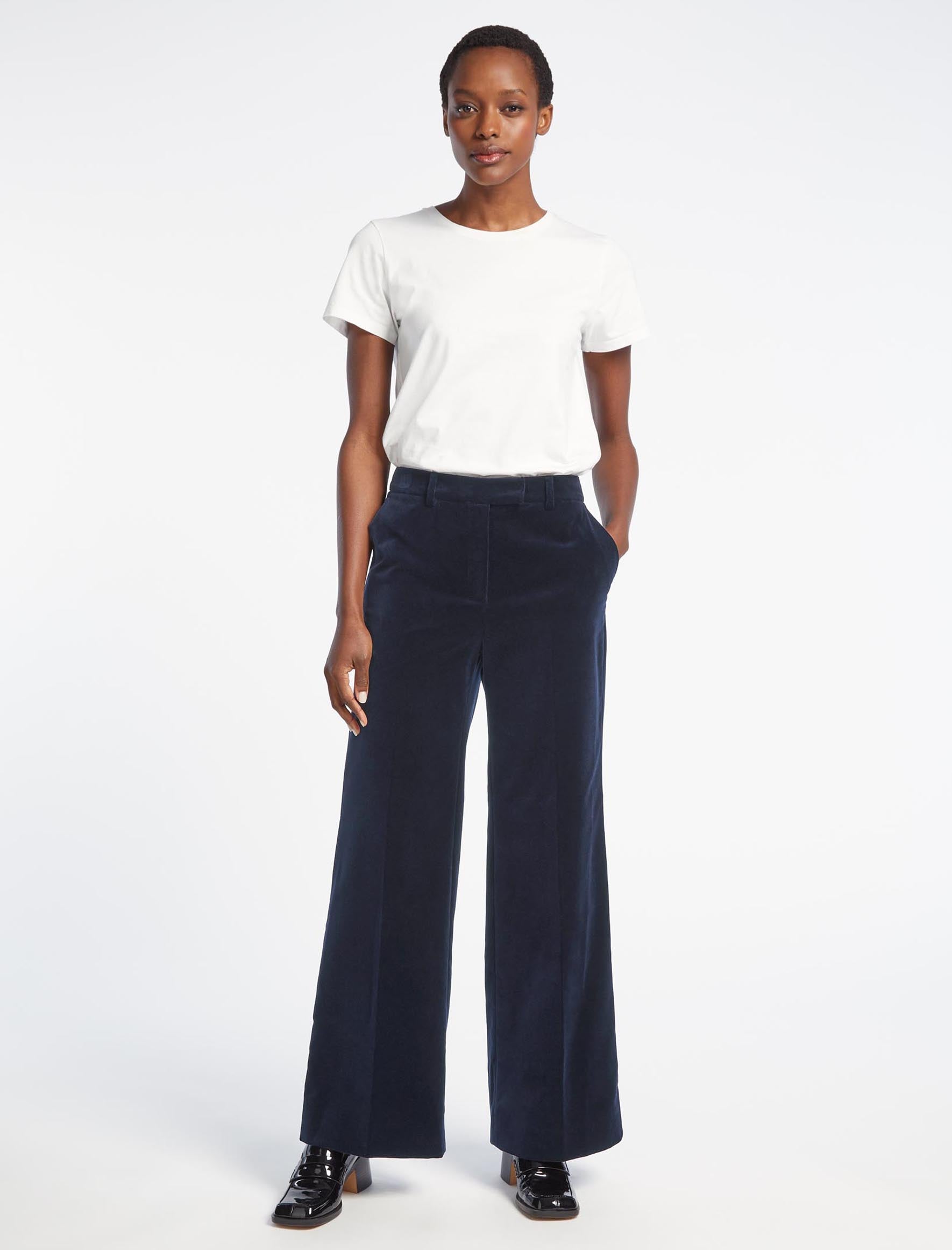 Cefinn Taylor Velvet Wide Leg Trouser - Navy