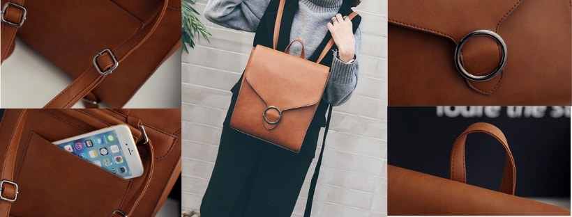sac à dos pour femme style vintage retro en cuir simili cuir marron vintage