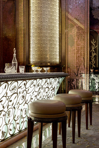 Intricate brass decoration as seen in the bar of the Royal Mansour Hotel in Morocco