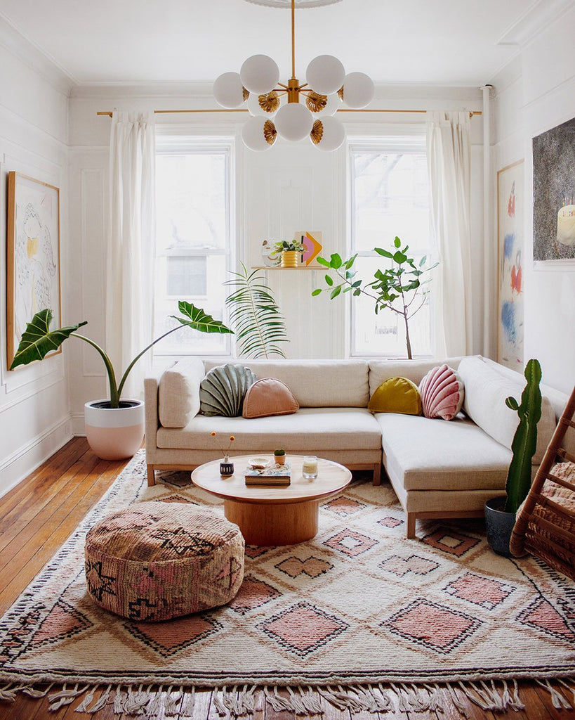 bohemian chic room , poufs , moroccan ottoman