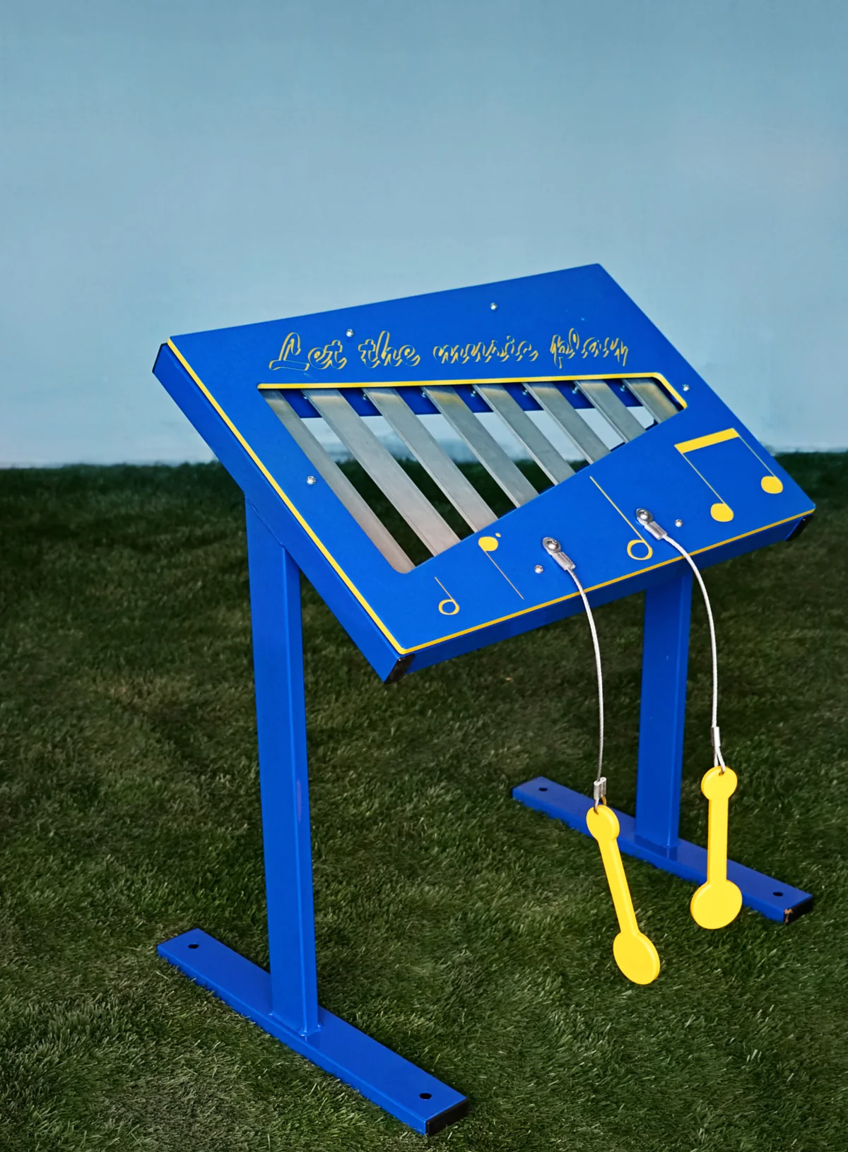 Blue freestanding playground xylophone