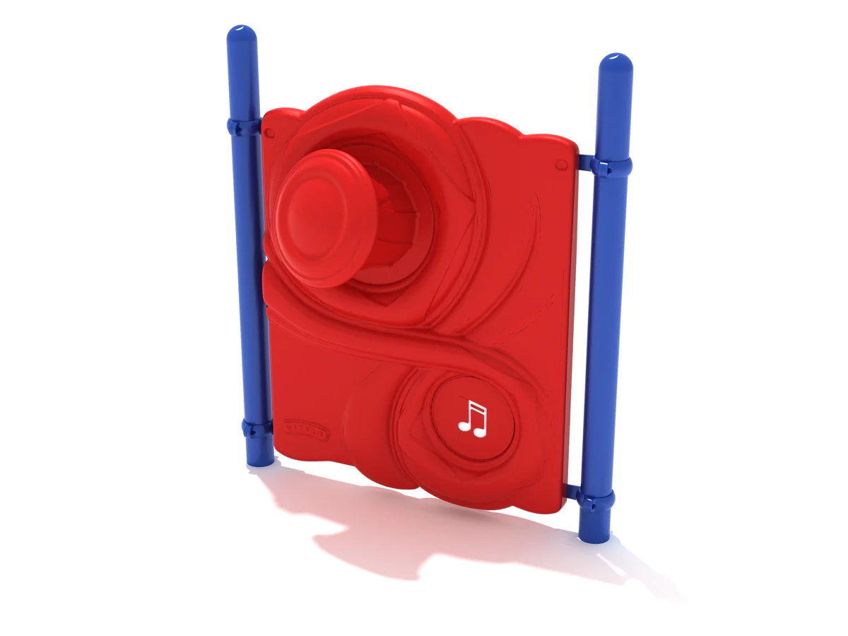 Red and blue standalone playground drum