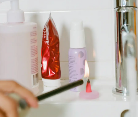 ripple+ incense cones lit in a bathroom for relaxation and aromatherapy