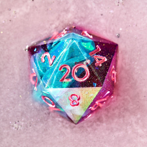 OPTIMIZE_BACKUP_PRODUCT_Shiny Blue & Pink Gaming D20 on a pink background
