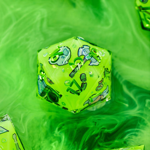 Gelatinous Cube D20 on a green background