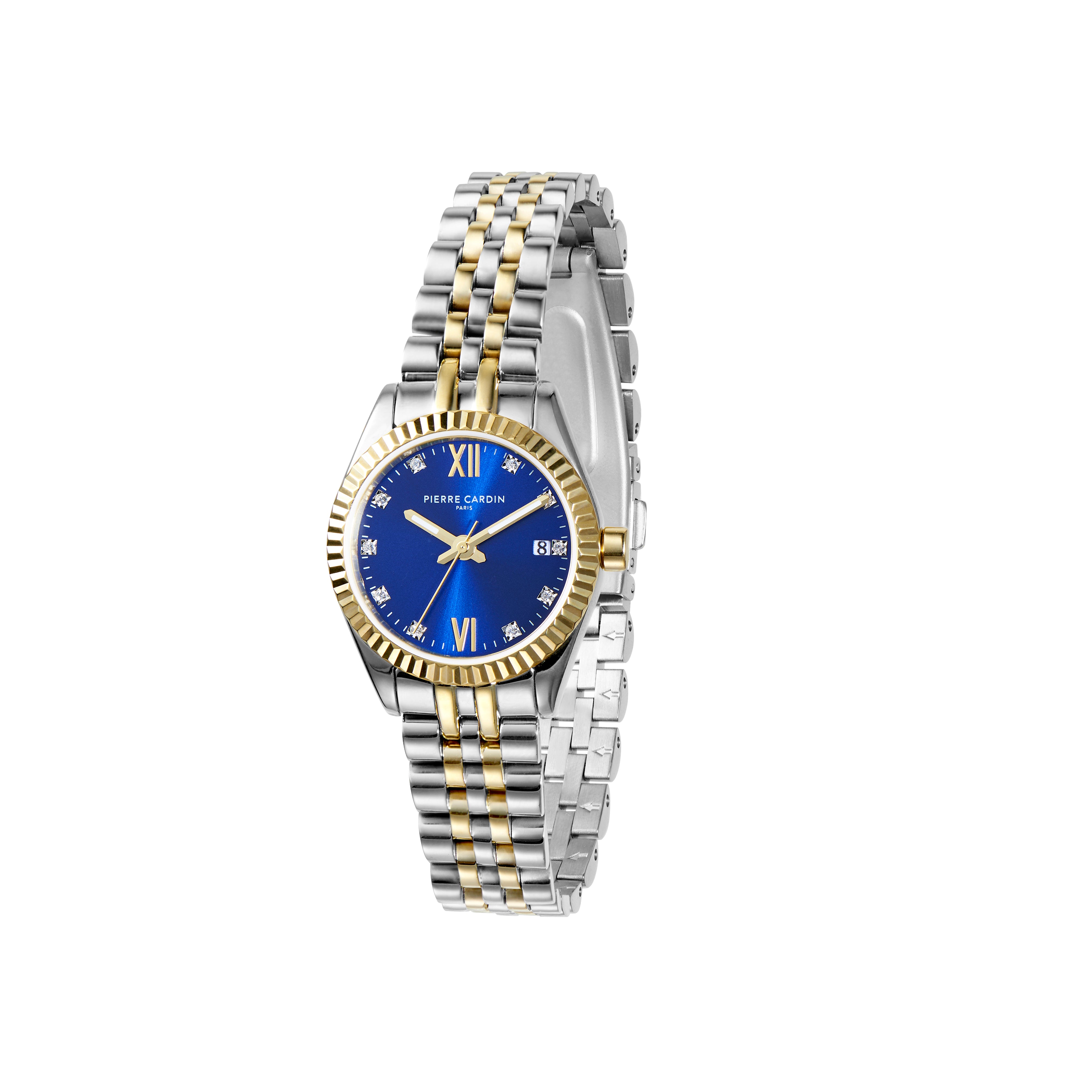 Opera Stainless Steel Date Watch with Fluted Bezel and Crystals on a M –  Pierre Cardin Watches