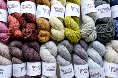 rows of bread & butter bun yarn - showing an array of colors