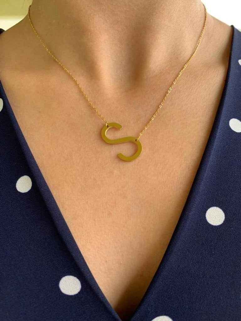 Large Initial Necklace Stainless Steel Big Letter Necklace – YanYa