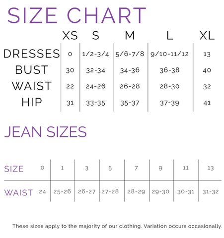 S Boutique Size Chart