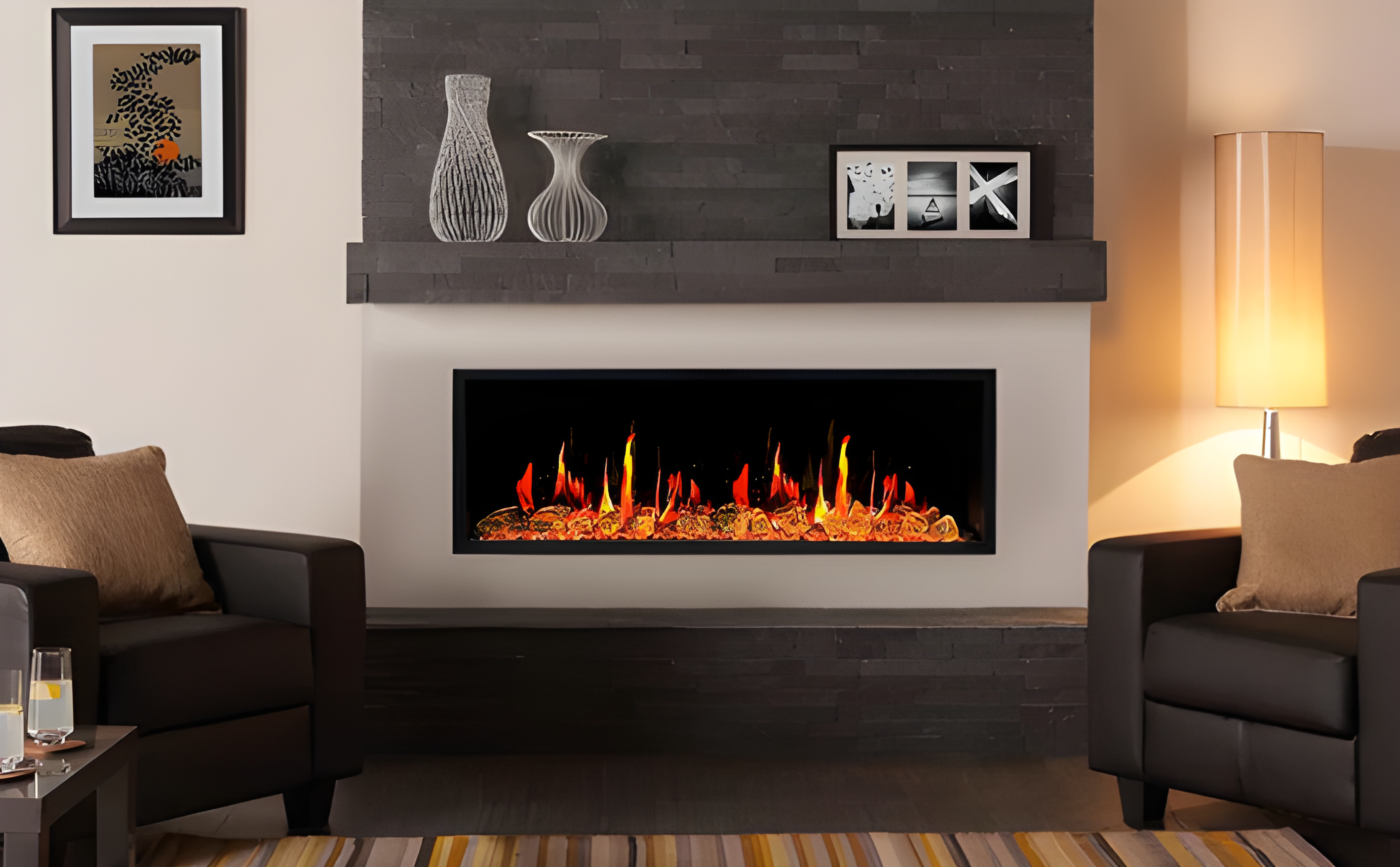 Litedeer Latitude 45 Ultra Slim WiFi Enabled Vent-Free Built-In Electric Fireplace With Reflective Fire Glass