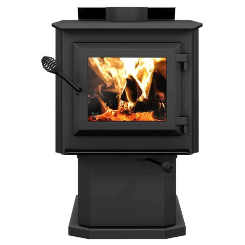 Non-catalytic small wood stove on pedestal