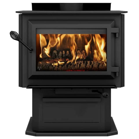 Non-catalytic large wood stove on pedestal