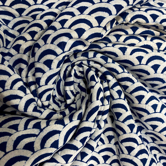 Buy Indigo and white large elephant cotton block print fabric-5189