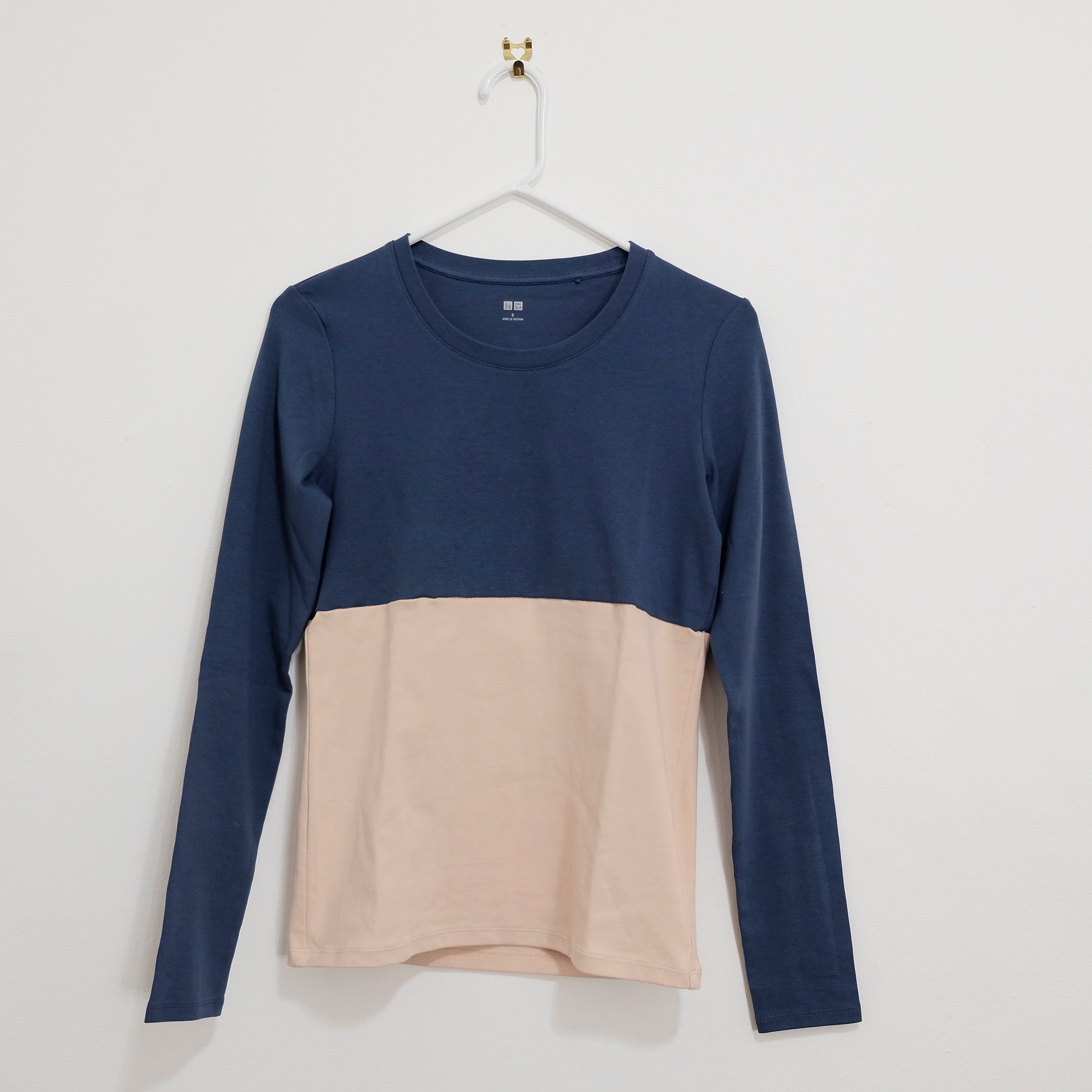 Plain Navy Blue Women Full Sleeves T-shirt