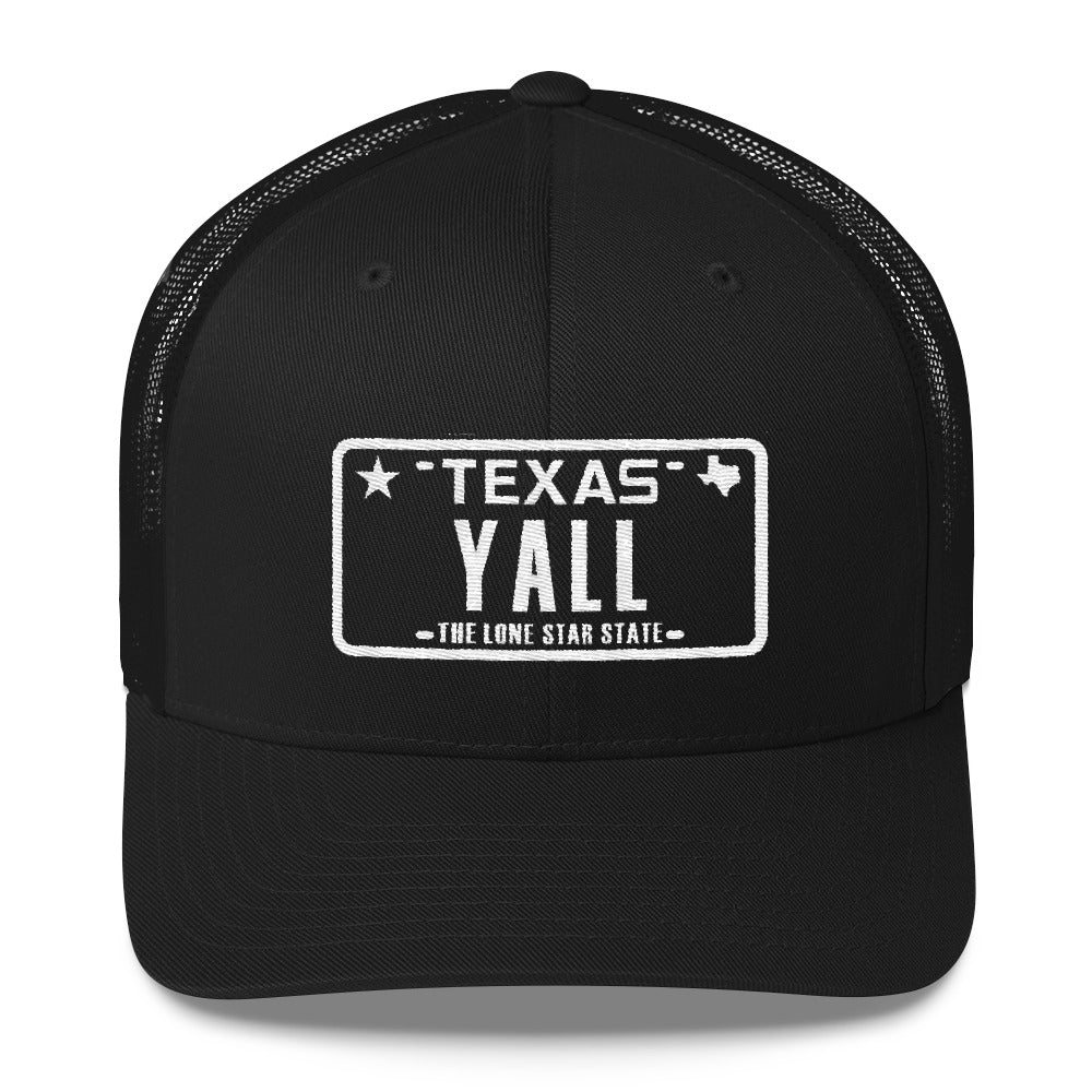 Yall Texas Plate Trucker Hat - Blue & White – Texas Swagger