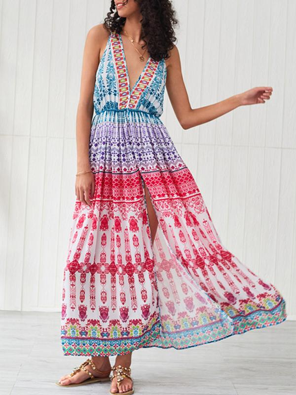 Boho Sleeveless V-Neck Beach Summer Long Maxi Dress – Voguetide