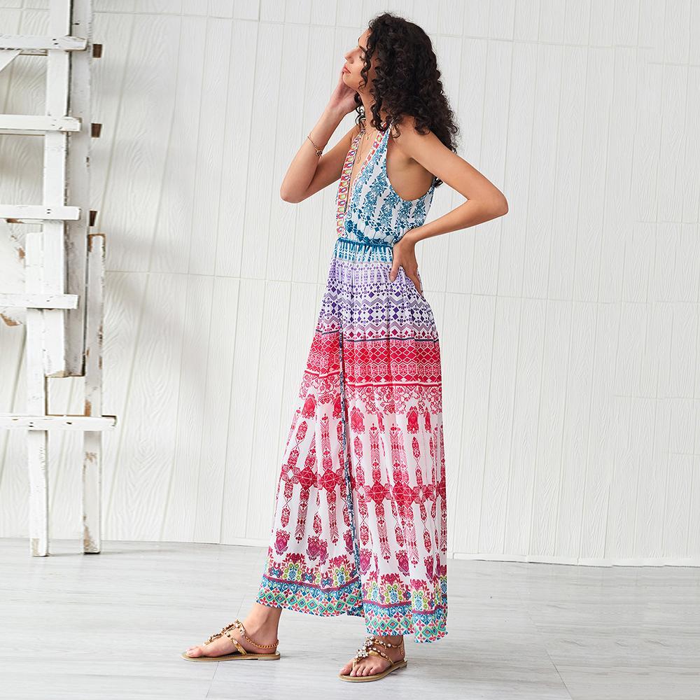 Boho Sleeveless V Neck Beach Summer Long Maxi Dress Voguetide