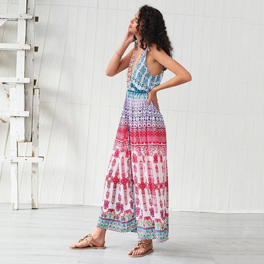 Boho Sleeveless V-Neck Beach Summer Long Maxi Dress – Voguetide