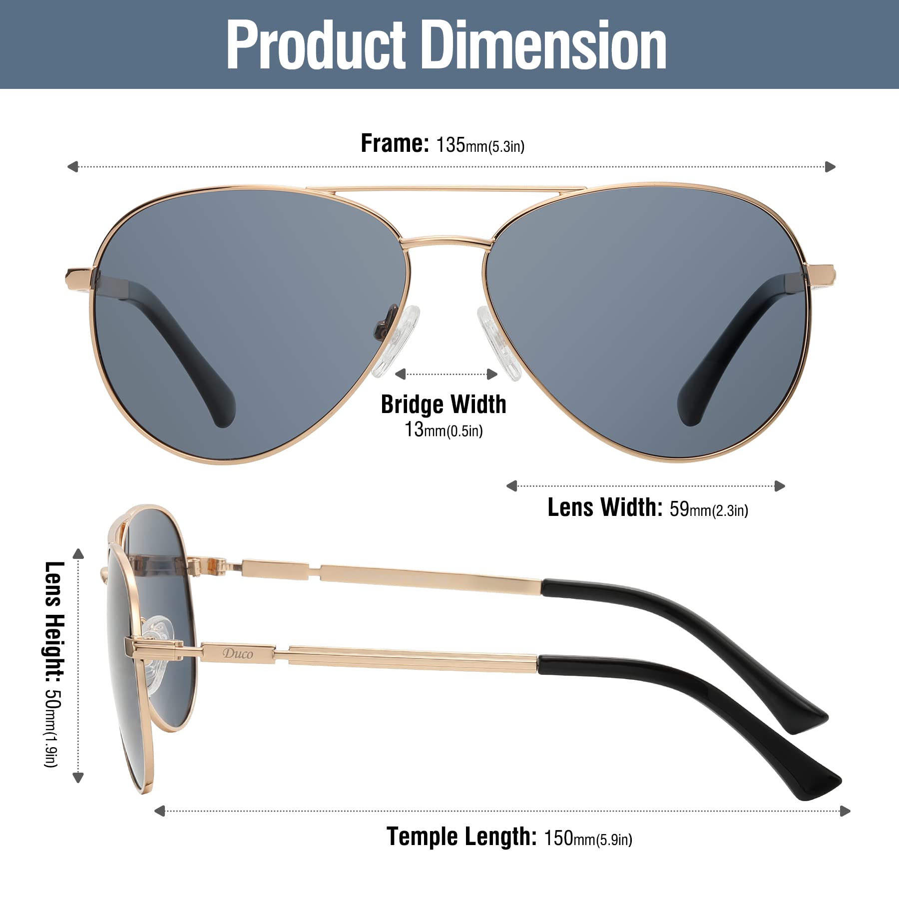 DUCO Aviator Style Polarized Sunglasses for Men and Women 3025K