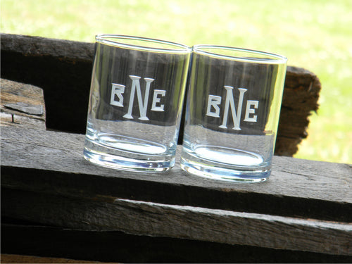 on The Rox 4 Piece Glass Set Engraved with A-Monogram, 11-ounce