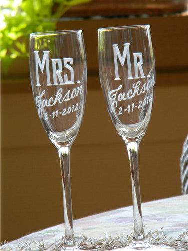 Evergreen Mr. & Mrs. Champagne Flutes 8 oz Silver Metallic, Set of 2 