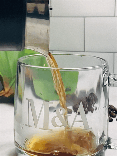 Set of 4  20 oz Glass Coffee Mug with Monogram