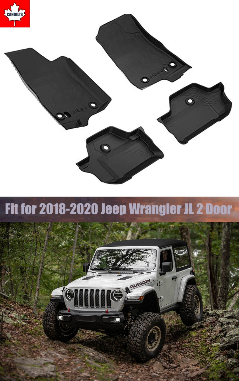 Floor Mats for Jeep Wrangler JL 2-Door 2018-2019-2020 All Weather Guar –  Candid's