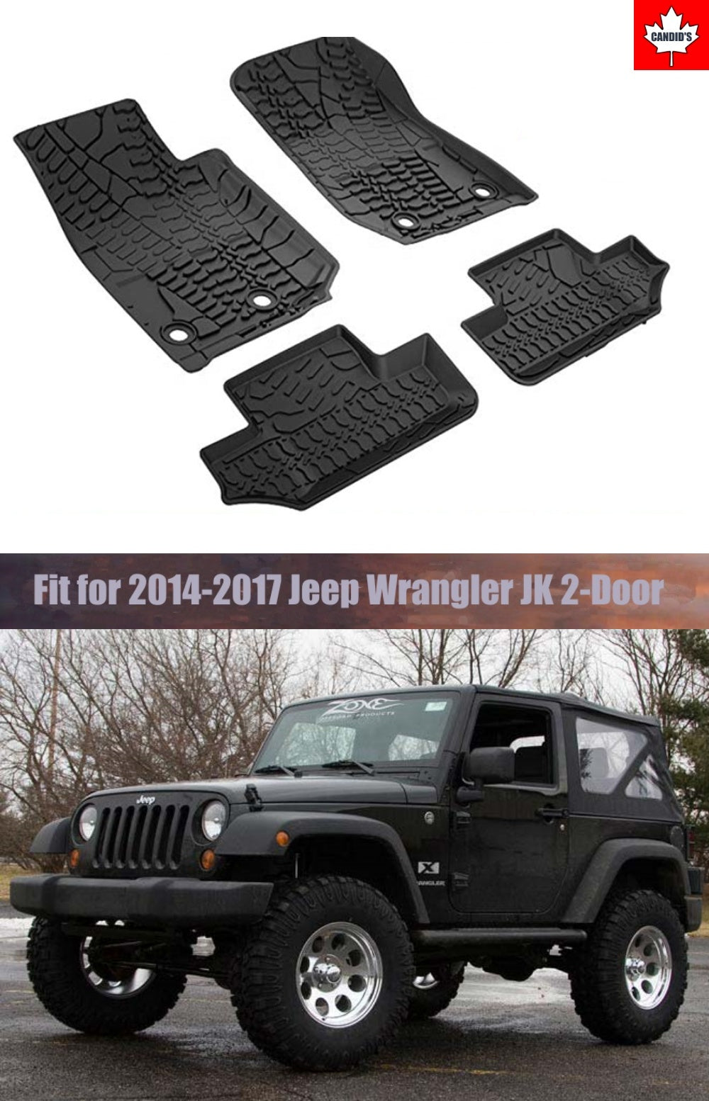 Floor Mats for Jeep Wrangler JK 2-Door 2014-2018 All Weather Guard 1st –  Candid's