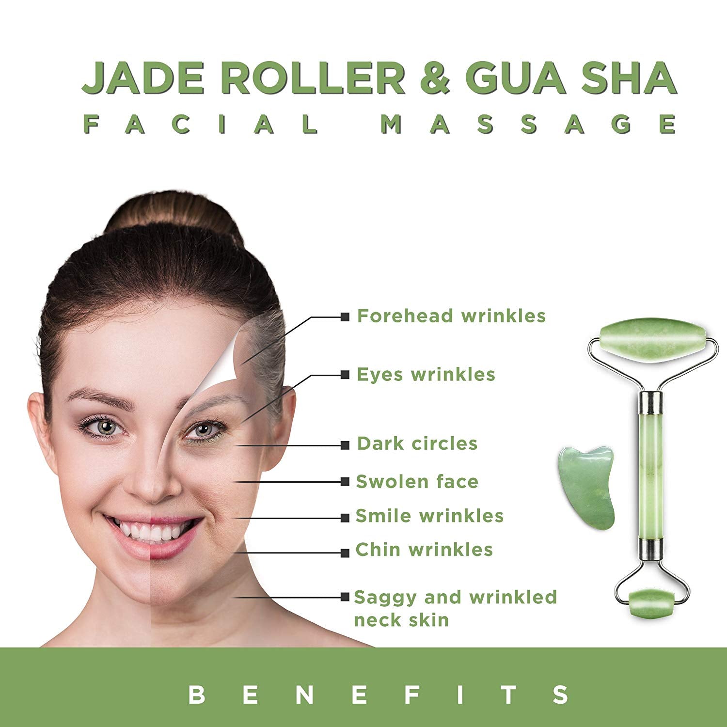 Jade Roller And Gua Sha Scraping Massage Tool Himalayan Anti Aging 1 