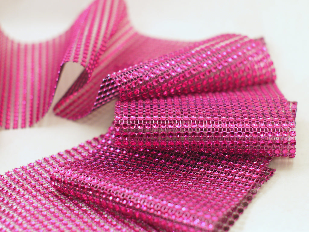 Fuchsia Diamond Rhinestone Ribbon Wrap 4.75'' 10 Yards | Formosa Crafts