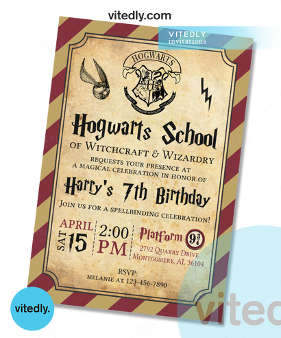 Editable Wizard Birthday Party Invitation | Hogwarts School Magic – Vitedly