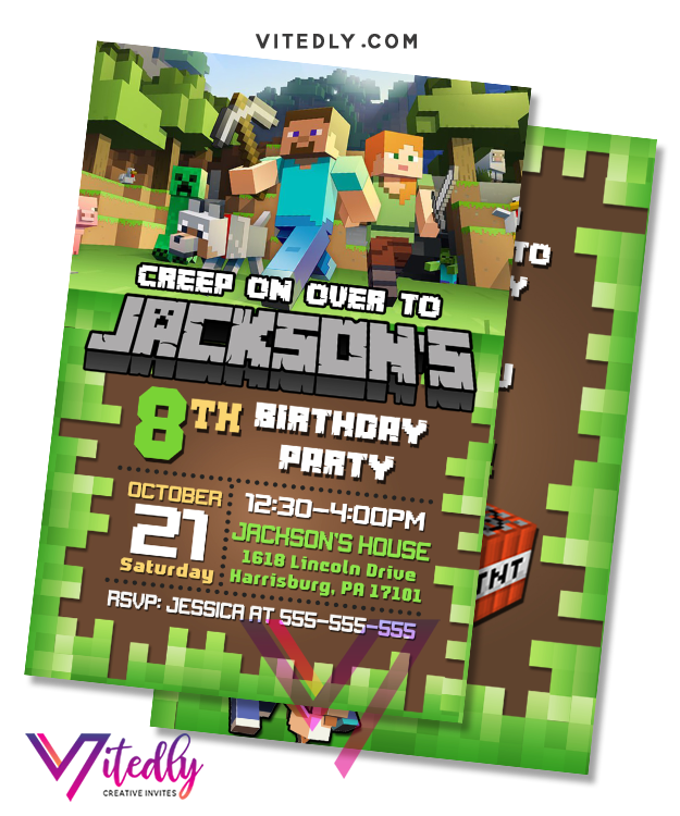 Minecraft Invitations, Minecraft Birthday Invitations – Vitedly
