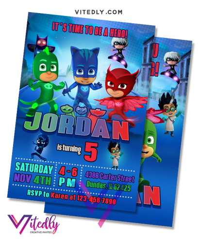 PJ Mask Invitation with Photo and FREE Thank you card! – Vitedly