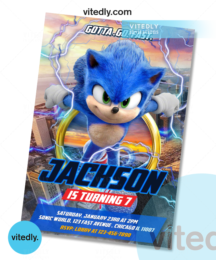 sonic the hedgehog invitation with free thank you card vitedly