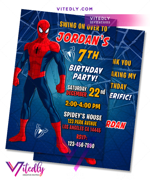 Spiderman Invitations with FREE Thank you card – Vitedly