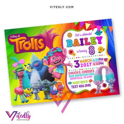 Trolls Birthday Invitation, Trolls Invitations, Trolls Party Invite ...