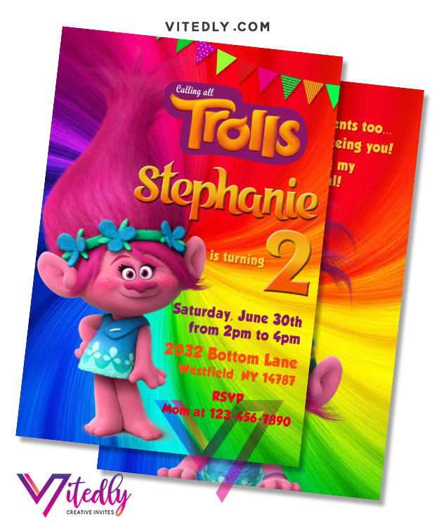 Trolls Birthday Invitation, Trolls Invitations, Trolls Party Invite ...