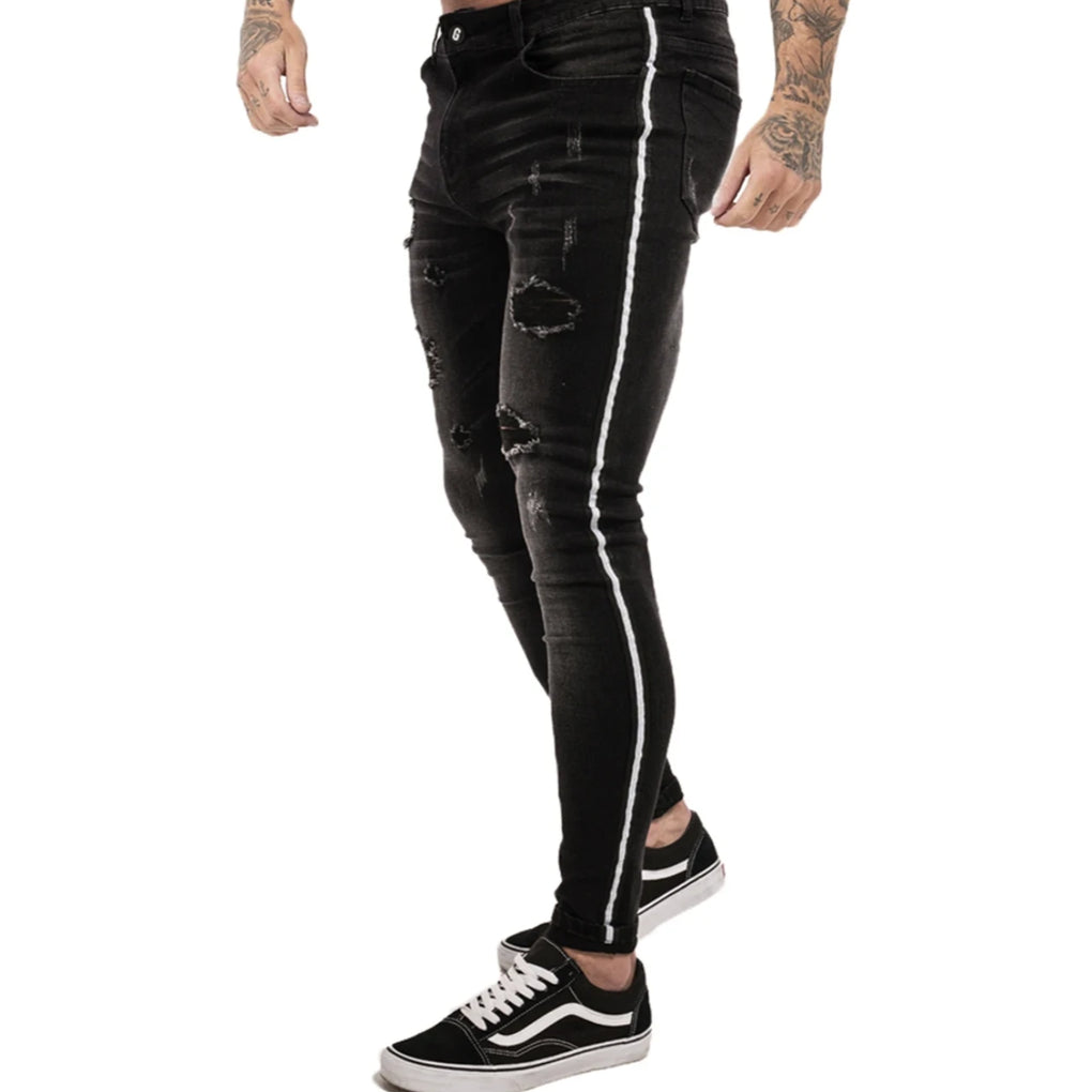 black jeans with side stripe