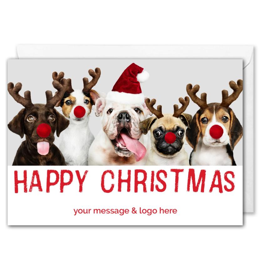 Custom Logo Business Christmas Card Funny Dogs Clients Greetd