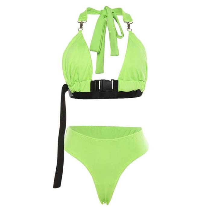 neon green buckle bikini