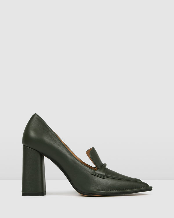 COVET HIGH HEELS OLIVE GREEN LEATHER - Jo Mercer