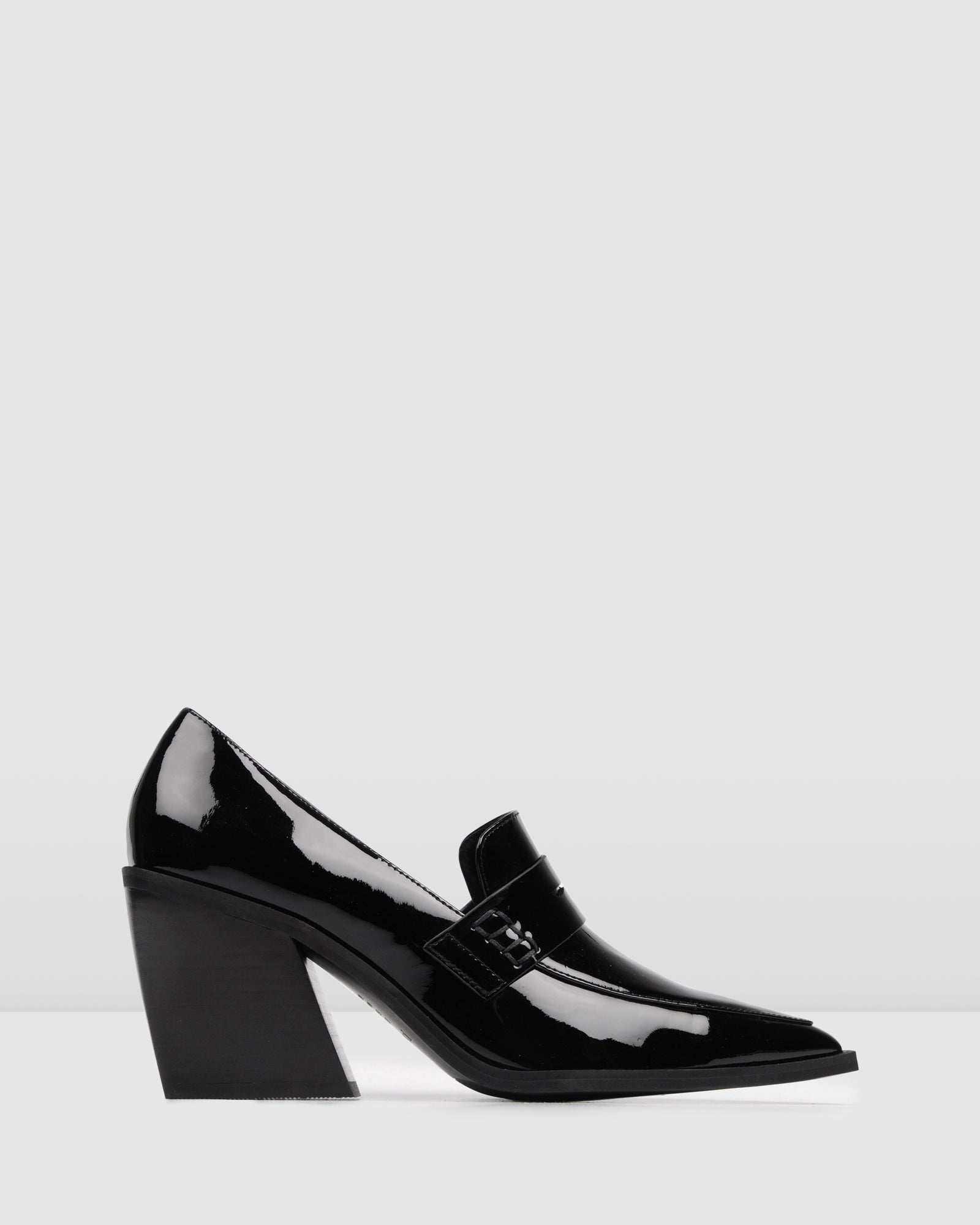 black patent mid heels